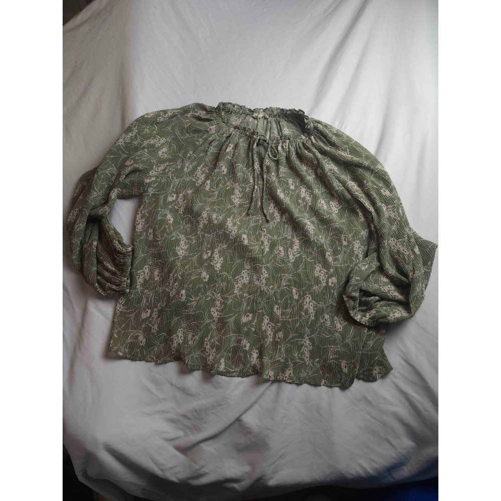 Grade & Gather Blouse Top Womens Medium Green Floral Peasant Long Sleeve Boho